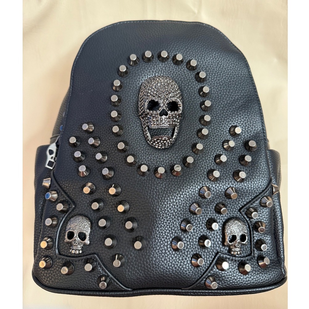 Scarleton Black Studded Skull Vegan Leather Mini Backpack Goth Edgy